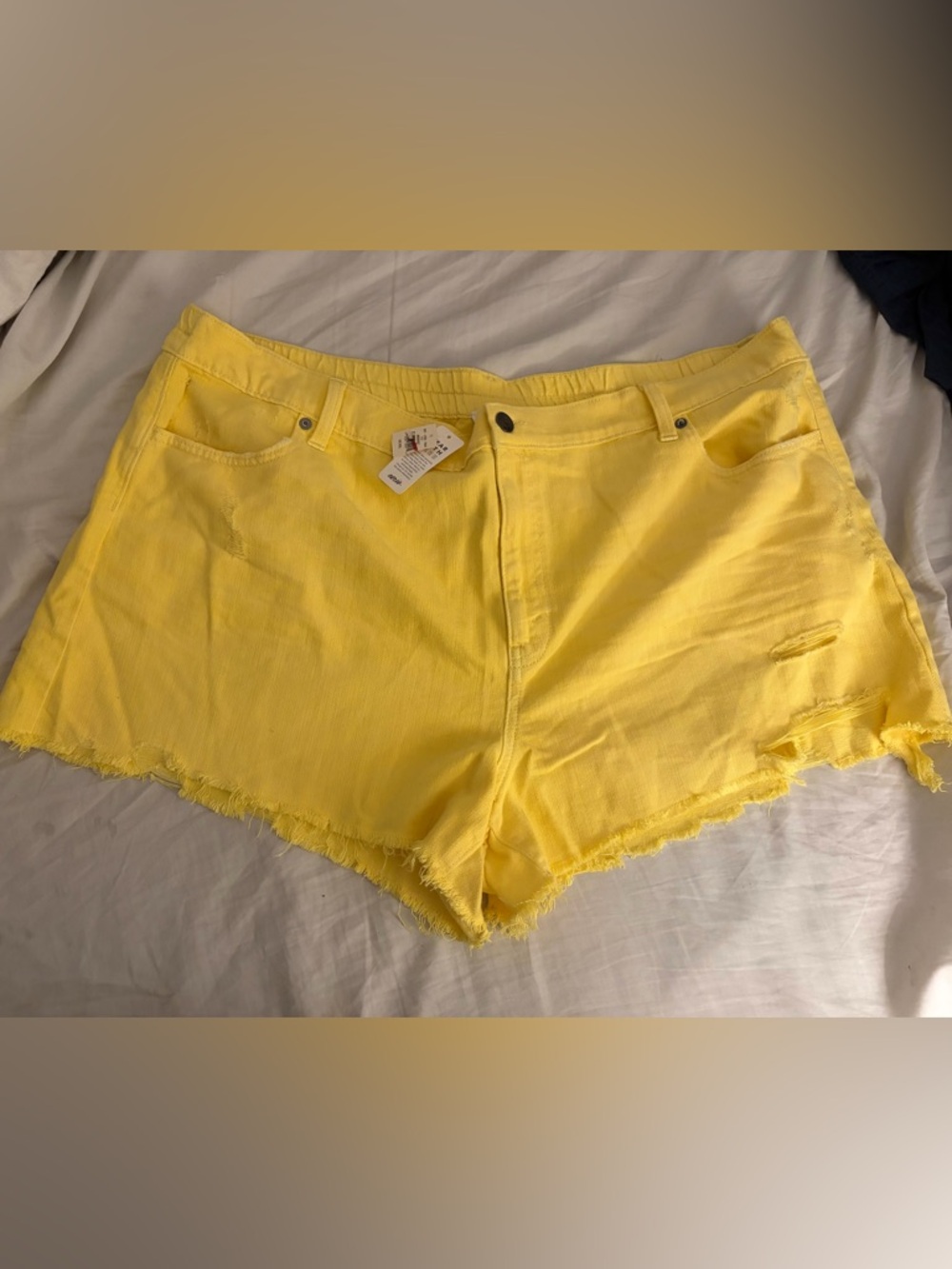 aerie Yellow Distressed High-Waist Denim Shorts